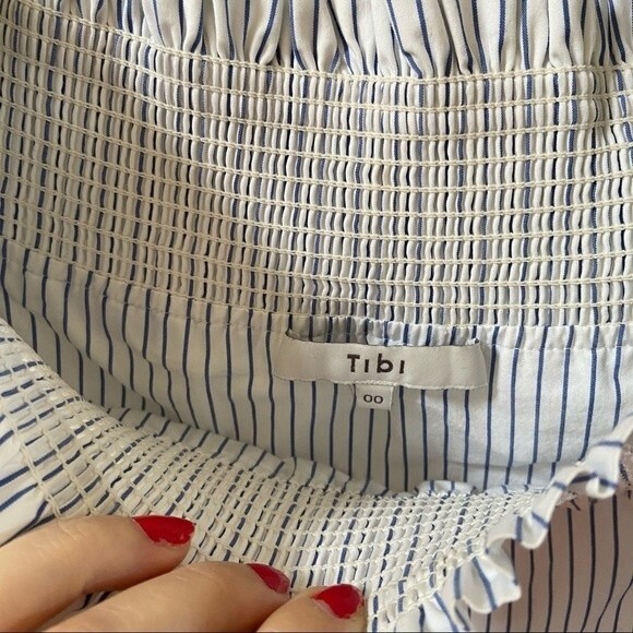 TIBI Stripe Off the Shoulder Smock Tunic Blouse 00 - Picture 4 of 14